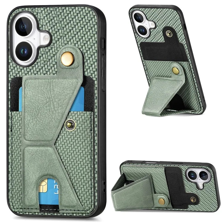 For iPhone 16 Plus Case K-Shaped Kickstand Leather+PC+TPU Phone Cover