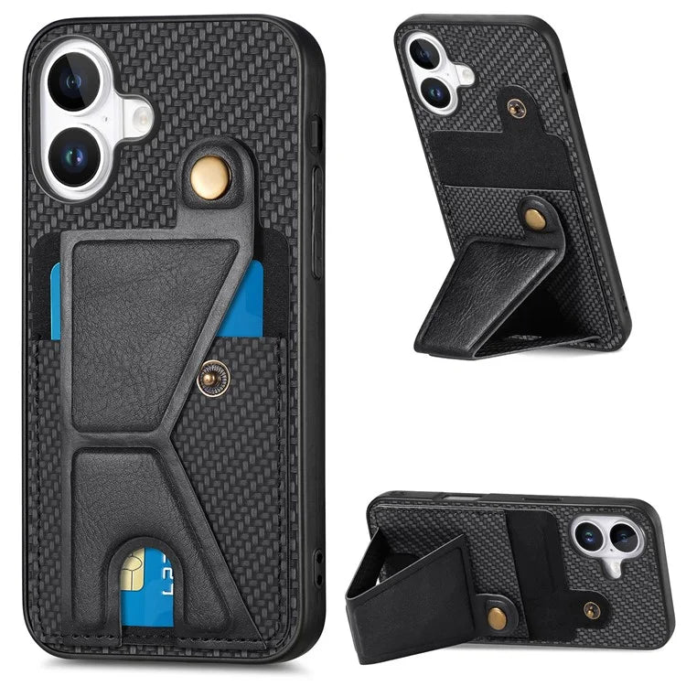 For iPhone 16 Plus Case K-Shaped Kickstand Leather+PC+TPU Phone Cover