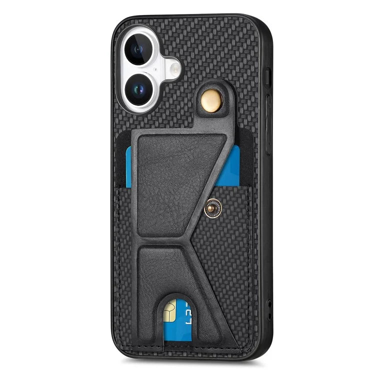For iPhone 16 Plus Case K-Shaped Kickstand Leather+PC+TPU Phone Cover