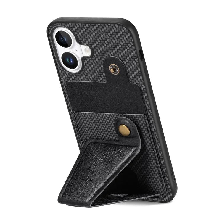 For iPhone 16 Plus Case K-Shaped Kickstand Leather+PC+TPU Phone Cover