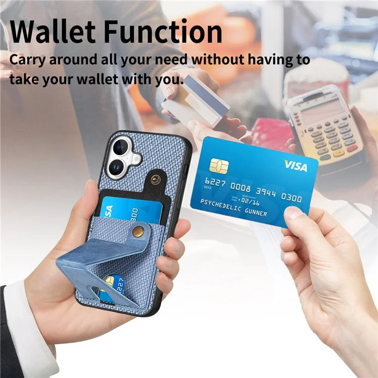 For iPhone 16 Plus Case K-Shaped Kickstand Leather+PC+TPU Phone Cover
