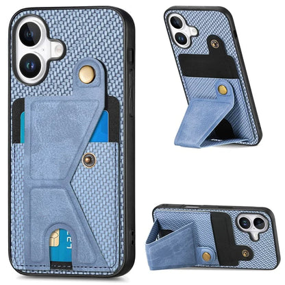 For iPhone 16 Plus Case K-Shaped Kickstand Leather+PC+TPU Phone Cover