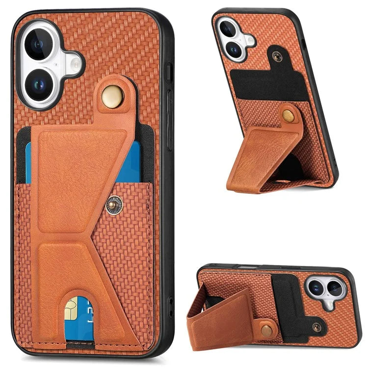 For iPhone 16 Plus Case K-Shaped Kickstand Leather+PC+TPU Phone Cover