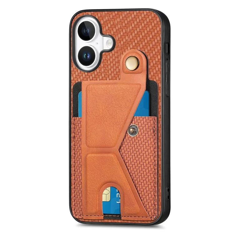 For iPhone 16 Plus Case K-Shaped Kickstand Leather+PC+TPU Phone Cover