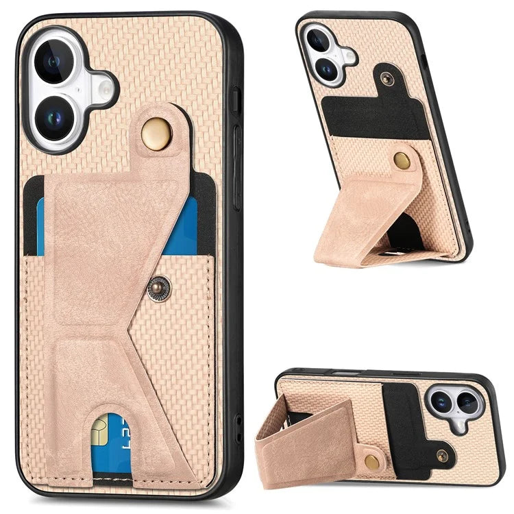 For iPhone 16 Plus Case K-Shaped Kickstand Leather+PC+TPU Phone Cover