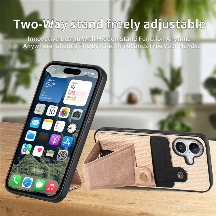 For iPhone 16 Plus Case K-Shaped Kickstand Leather+PC+TPU Phone Cover