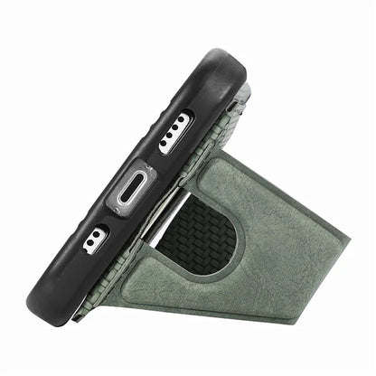 For iPhone 16 Pro Case K-Shaped Kickstand Leather+PC+TPU Phone Cover