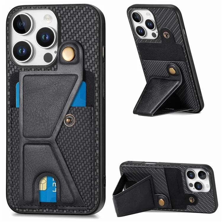 For iPhone 16 Pro Case K-Shaped Kickstand Leather+PC+TPU Phone Cover