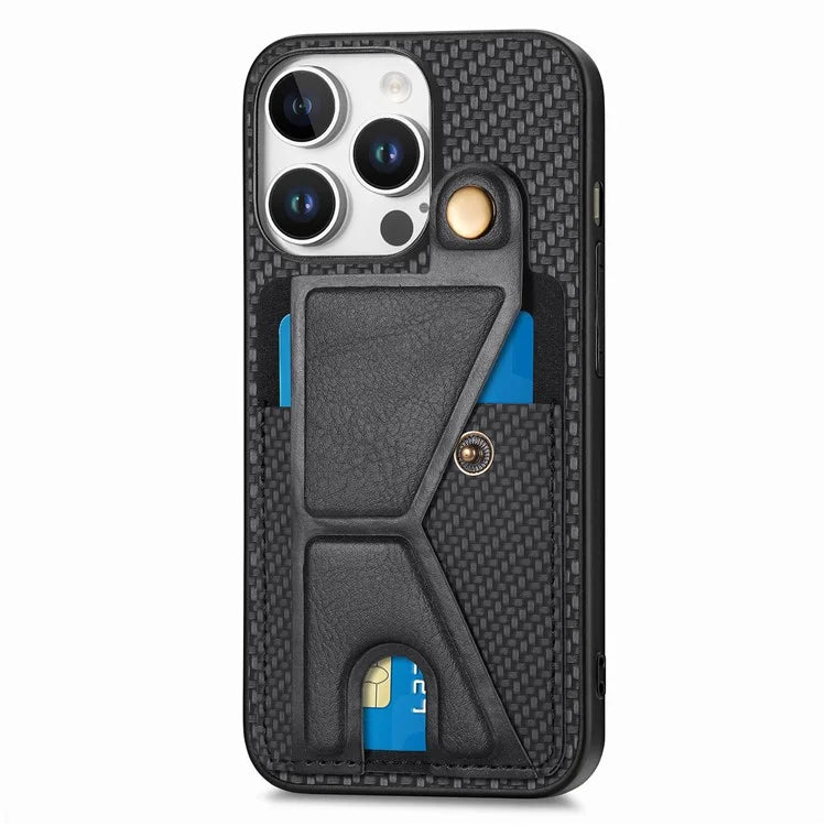 For iPhone 16 Pro Case K-Shaped Kickstand Leather+PC+TPU Phone Cover