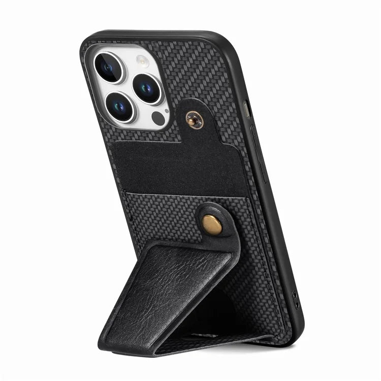 For iPhone 16 Pro Case K-Shaped Kickstand Leather+PC+TPU Phone Cover