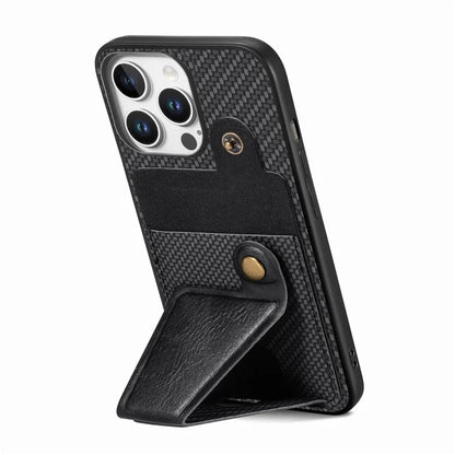 For iPhone 16 Pro Case K-Shaped Kickstand Leather+PC+TPU Phone Cover