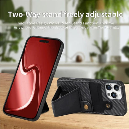 For iPhone 16 Pro Case K-Shaped Kickstand Leather+PC+TPU Phone Cover