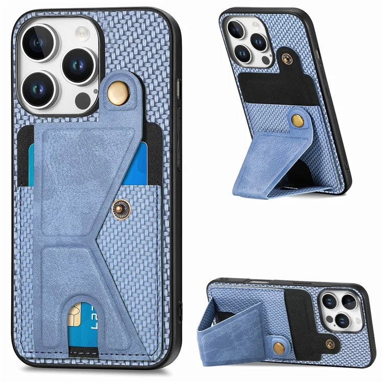 For iPhone 16 Pro Case K-Shaped Kickstand Leather+PC+TPU Phone Cover