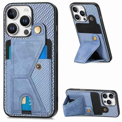 For iPhone 16 Pro Case K-Shaped Kickstand Leather+PC+TPU Phone Cover