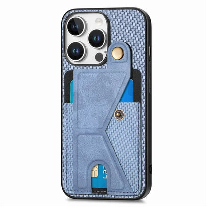 For iPhone 16 Pro Case K-Shaped Kickstand Leather+PC+TPU Phone Cover