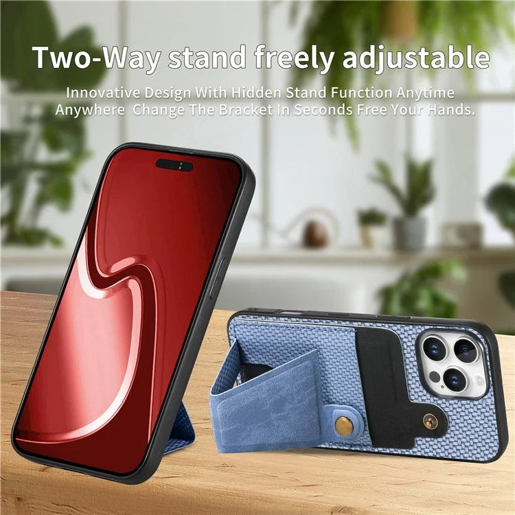 For iPhone 16 Pro Case K-Shaped Kickstand Leather+PC+TPU Phone Cover