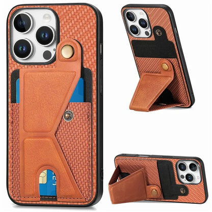 For iPhone 16 Pro Case K-Shaped Kickstand Leather+PC+TPU Phone Cover