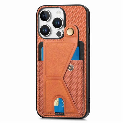 For iPhone 16 Pro Case K-Shaped Kickstand Leather+PC+TPU Phone Cover