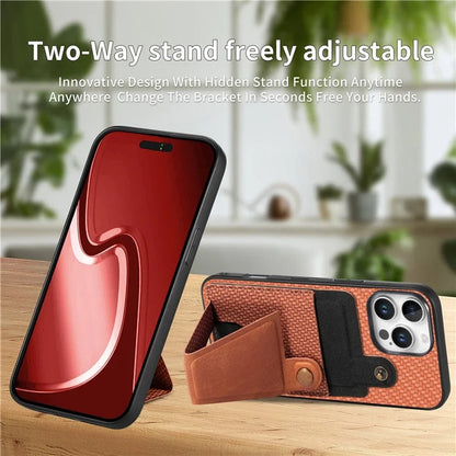 For iPhone 16 Pro Case K-Shaped Kickstand Leather+PC+TPU Phone Cover