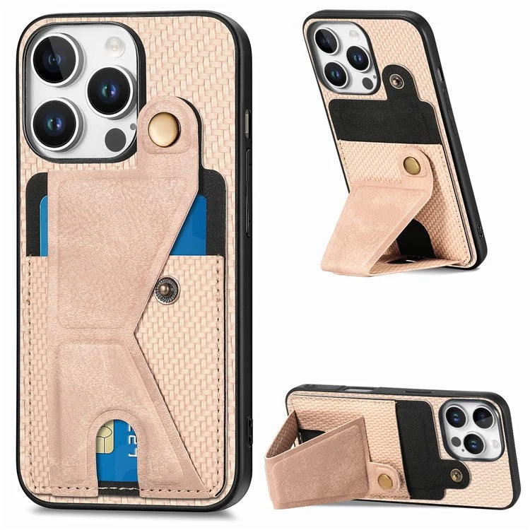 For iPhone 16 Pro Case K-Shaped Kickstand Leather+PC+TPU Phone Cover