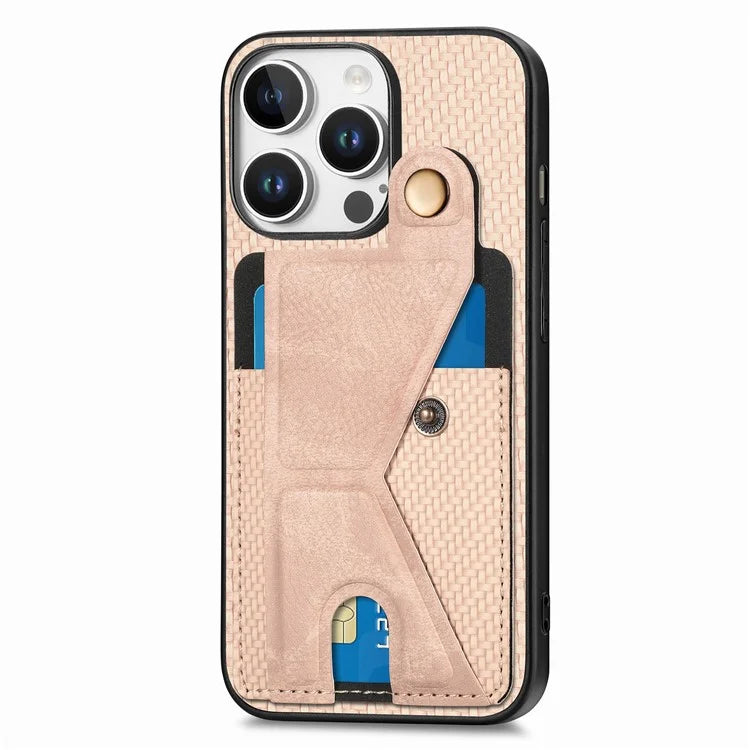 For iPhone 16 Pro Case K-Shaped Kickstand Leather+PC+TPU Phone Cover
