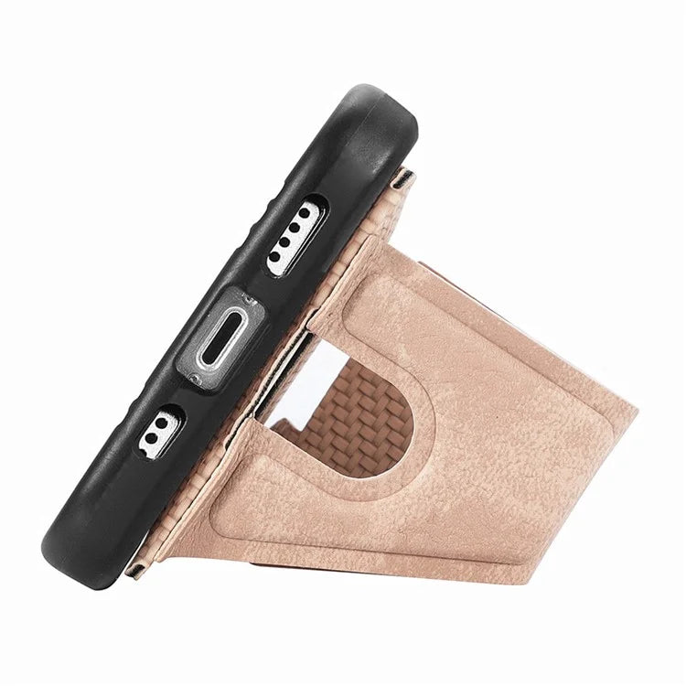 For iPhone 16 Pro Case K-Shaped Kickstand Leather+PC+TPU Phone Cover