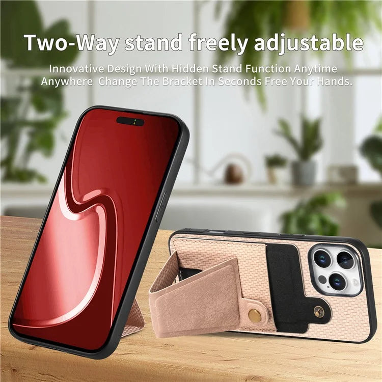 For iPhone 16 Pro Case K-Shaped Kickstand Leather+PC+TPU Phone Cover