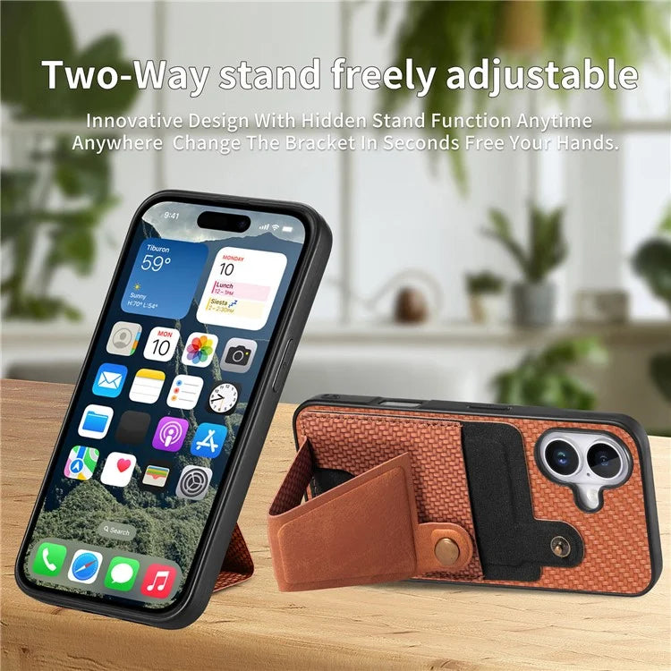 For iPhone 16 Case K-Shaped Kickstand Leather+PC+TPU Phone Cover