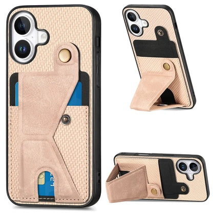 For iPhone 16 Case K-Shaped Kickstand Leather+PC+TPU Phone Cover