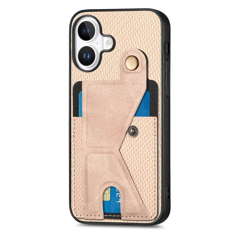 For iPhone 16 Case K-Shaped Kickstand Leather+PC+TPU Phone Cover