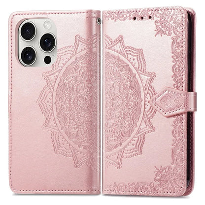 For iPhone 16 Pro Max Wallet Case Mandala Flower Leather Phone Cover Stand View