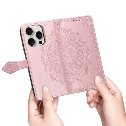 For iPhone 16 Pro Max Wallet Case Mandala Flower Leather Phone Cover Stand View