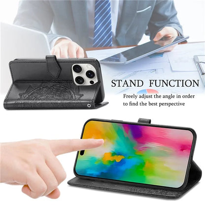 For iPhone 16 Pro Max Wallet Case Mandala Flower Leather Phone Cover Stand View
