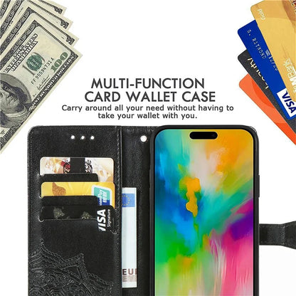 For iPhone 16 Pro Max Wallet Case Mandala Flower Leather Phone Cover Stand View