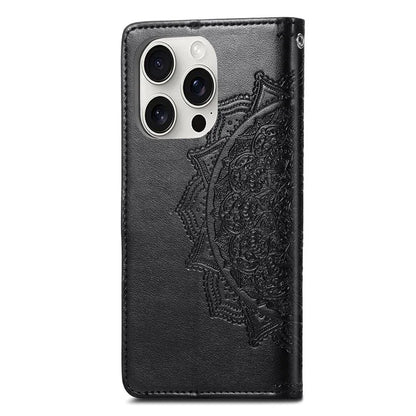 For iPhone 16 Pro Max Wallet Case Mandala Flower Leather Phone Cover Stand View