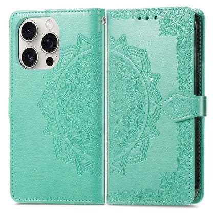 For iPhone 16 Pro Max Wallet Case Mandala Flower Leather Phone Cover Stand View