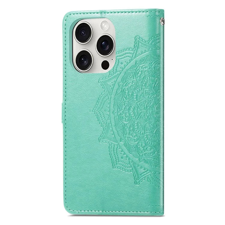 For iPhone 16 Pro Max Wallet Case Mandala Flower Leather Phone Cover Stand View