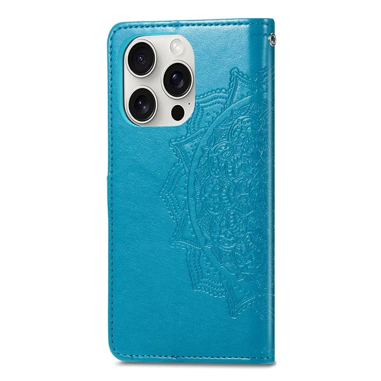 For iPhone 16 Pro Max Wallet Case Mandala Flower Leather Phone Cover Stand View
