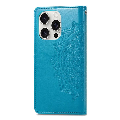 For iPhone 16 Pro Max Wallet Case Mandala Flower Leather Phone Cover Stand View