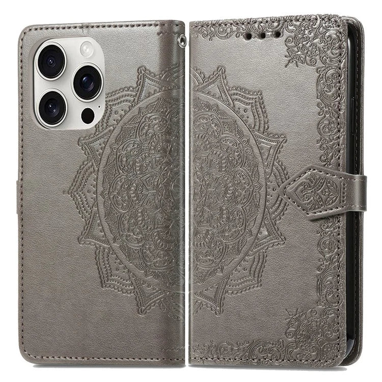 For iPhone 16 Pro Max Wallet Case Mandala Flower Leather Phone Cover Stand View