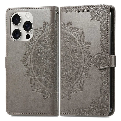For iPhone 16 Pro Max Wallet Case Mandala Flower Leather Phone Cover Stand View