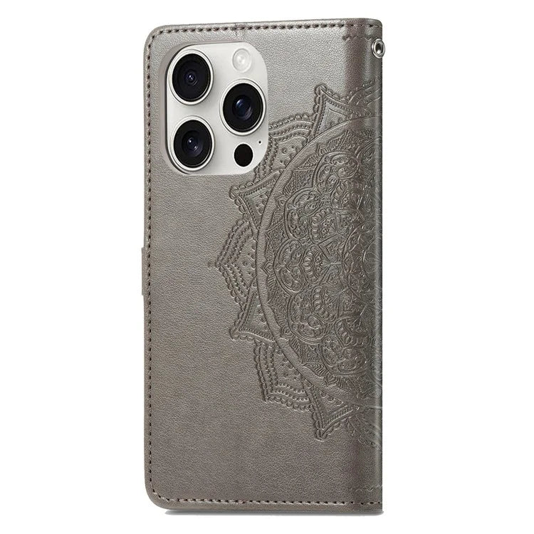 For iPhone 16 Pro Max Wallet Case Mandala Flower Leather Phone Cover Stand View