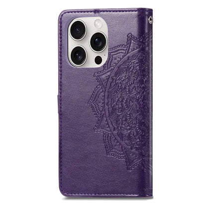 For iPhone 16 Pro Max Wallet Case Mandala Flower Leather Phone Cover Stand View