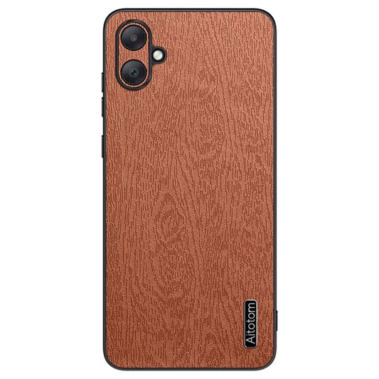 For Samsung Galaxy A06 Case Wood Texture PU Leather Coated PC+TPU Phone Cover