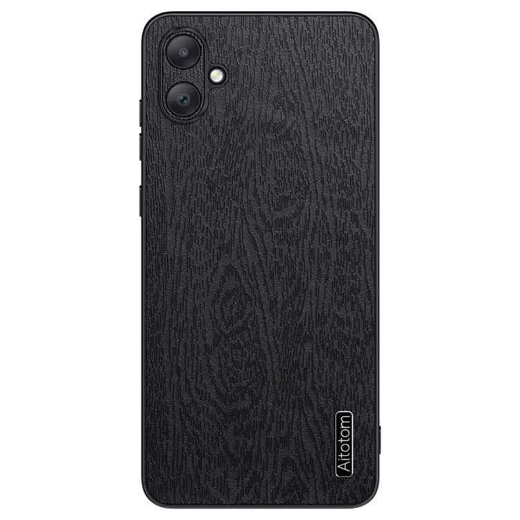 For Samsung Galaxy A06 Case Wood Texture PU Leather Coated PC+TPU Phone Cover