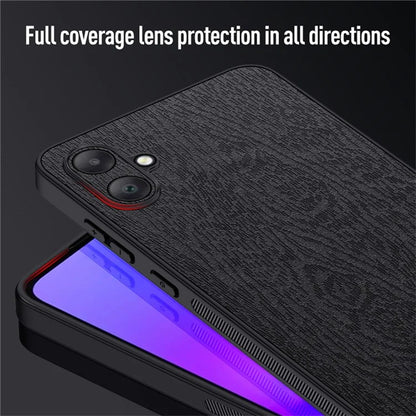 For Samsung Galaxy A06 Case Wood Texture PU Leather Coated PC+TPU Phone Cover