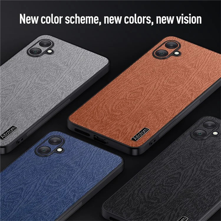 For Samsung Galaxy A06 Case Wood Texture PU Leather Coated PC+TPU Phone Cover