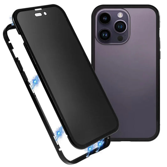 For iPhone 16 Pro Max Anti-Spy Case Magnetic Metal Frame + Double-Sided Tempered Glass Phone Cover