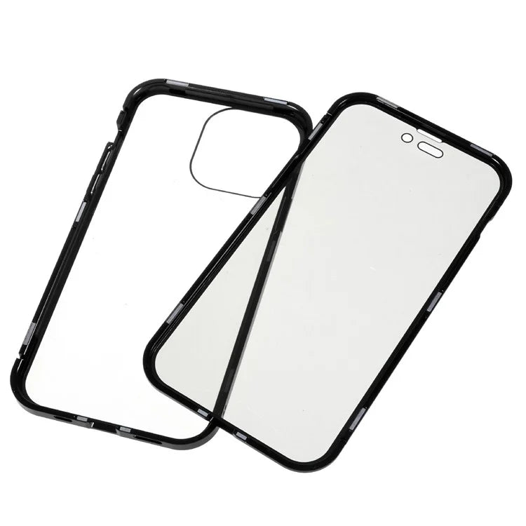 For iPhone 16 Pro Max Anti-Spy Case Magnetic Metal Frame + Double-Sided Tempered Glass Phone Cover