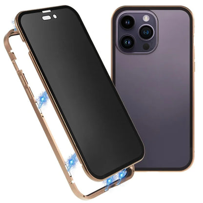 For iPhone 16 Pro Max Anti-Spy Case Magnetic Metal Frame + Double-Sided Tempered Glass Phone Cover